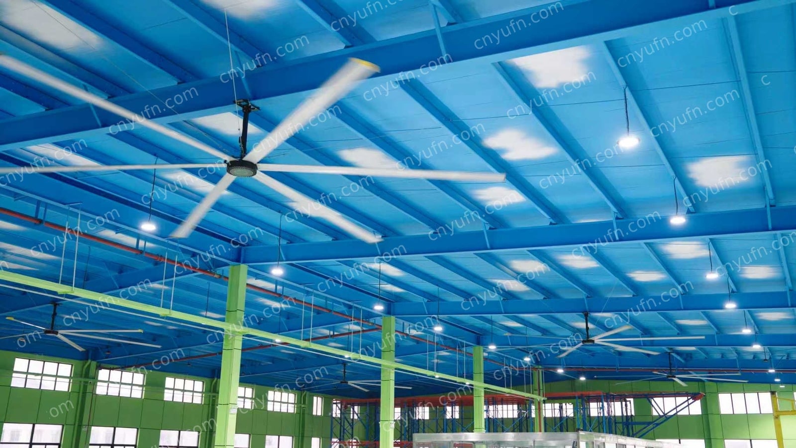factory blue roof HVLS fan installation