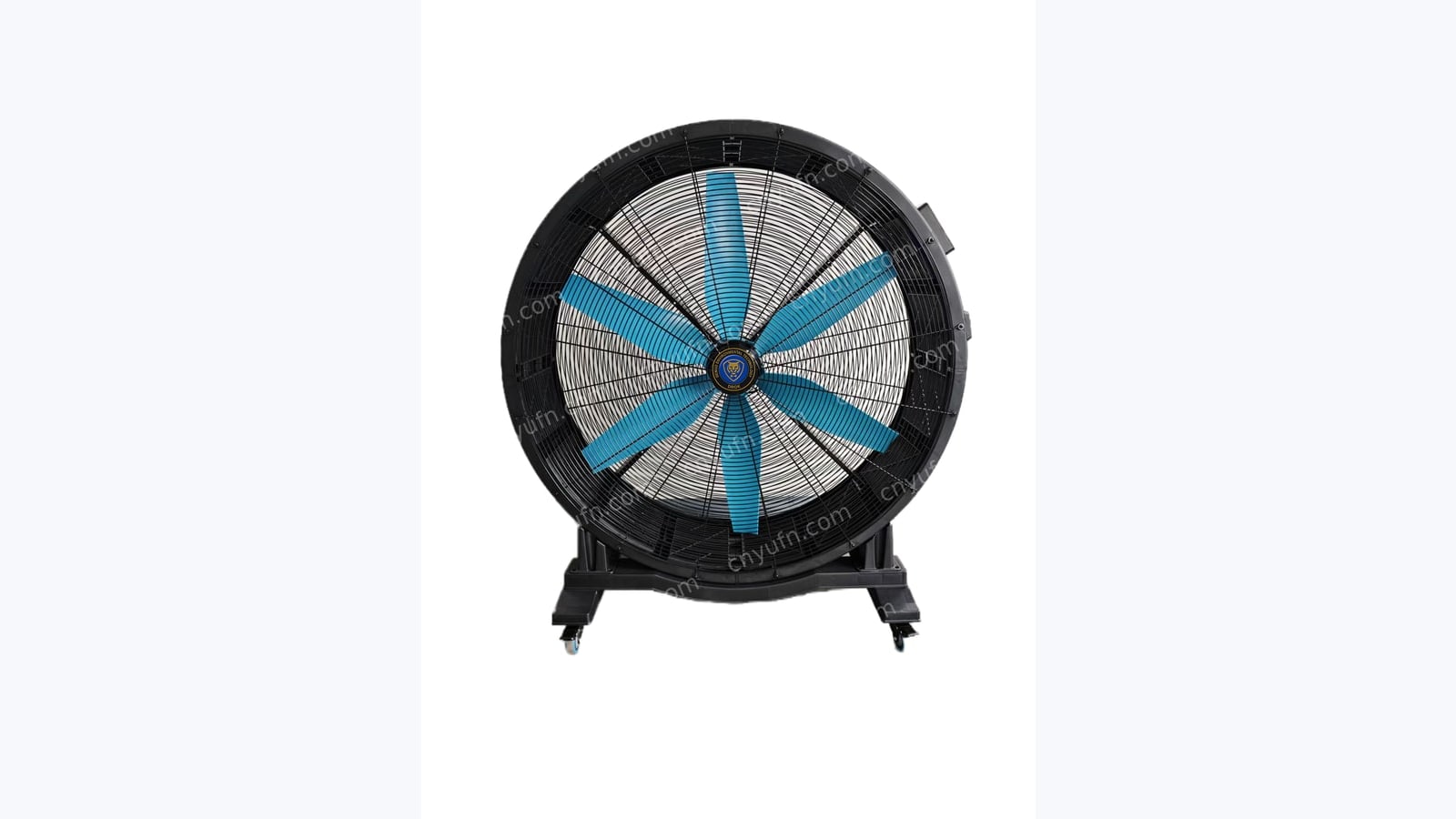black and blue portable industrial drum fan